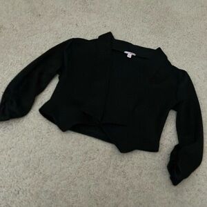 Black Cropped Soft Blazer jacket with lapels and ruched sleeves, S/M